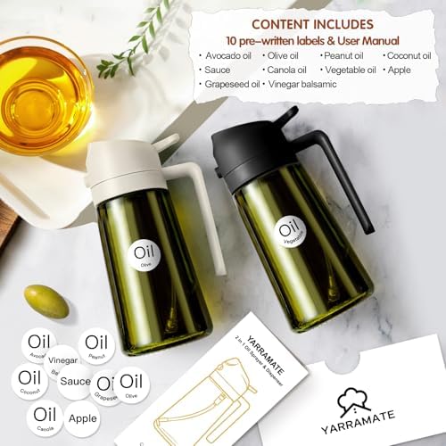Dispensador de Aceite de Oliva Juego con Scuro Protezione Dalla Luce, 470ml 2 en 1 Spray de Cocina, Verde Pulverizador de Aceite de Calidad Alimentaria (Negro)