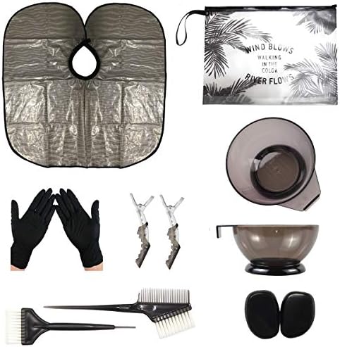 HYOUJIN 11Pcs Black Hair Coloring Dyeing Kit DIY Beauty Salon Tool KitCome with Beach Design Transparent Comestic Clutch Bag