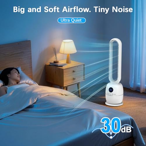 Teoryieer Tower Fan Without Blades, 90 cm Fan Without Blades, DC Motor, 12 Speeds, 12H Timer, Remote Control, LED Display, Automatic Oscillation 60°