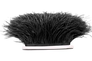 FQTANJU 2 Yards Soft & Natural Ostrich Feathers Fringe Trims Ribbon Used for Dress, Sewing, Craft Clothing, Lighting Decoration, Clothing DIY, etc. (Black)
