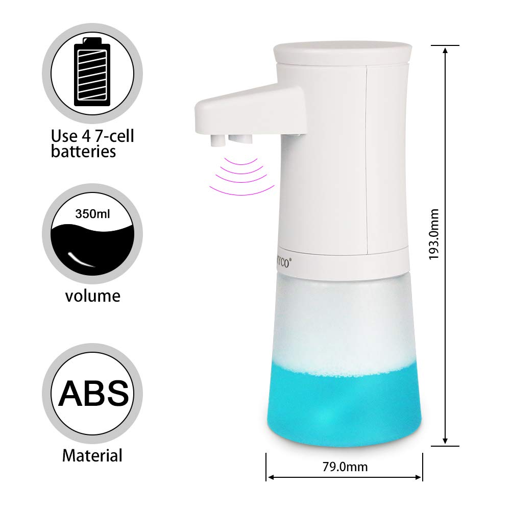 DMYCO Automatic Soap Dispensers, 350 ML Infrared Motion Sensor Touchless Hand Soap Dispenser, Smart Foam Hand Sanitizer Autosoap Dispenser for Kitchen, Toilet and Bathroom