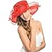 IL Caldo Women's Kentucky Derby Sun Hat Fascinator Flowers Wide Brim Gauze Hat Headdress,Red