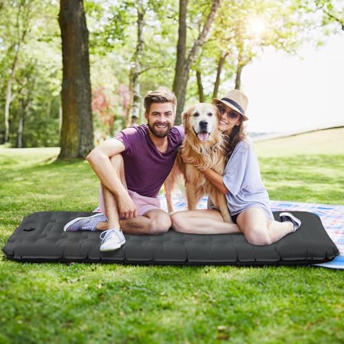 Hsweeth 12 cm Thick Self-Inflating Camping Mattress Inflatable Mattress Compact Ultralight with Foot Pump and Pillow Waterproof Sleeping Mat for Hiking, Travel, Backpack
