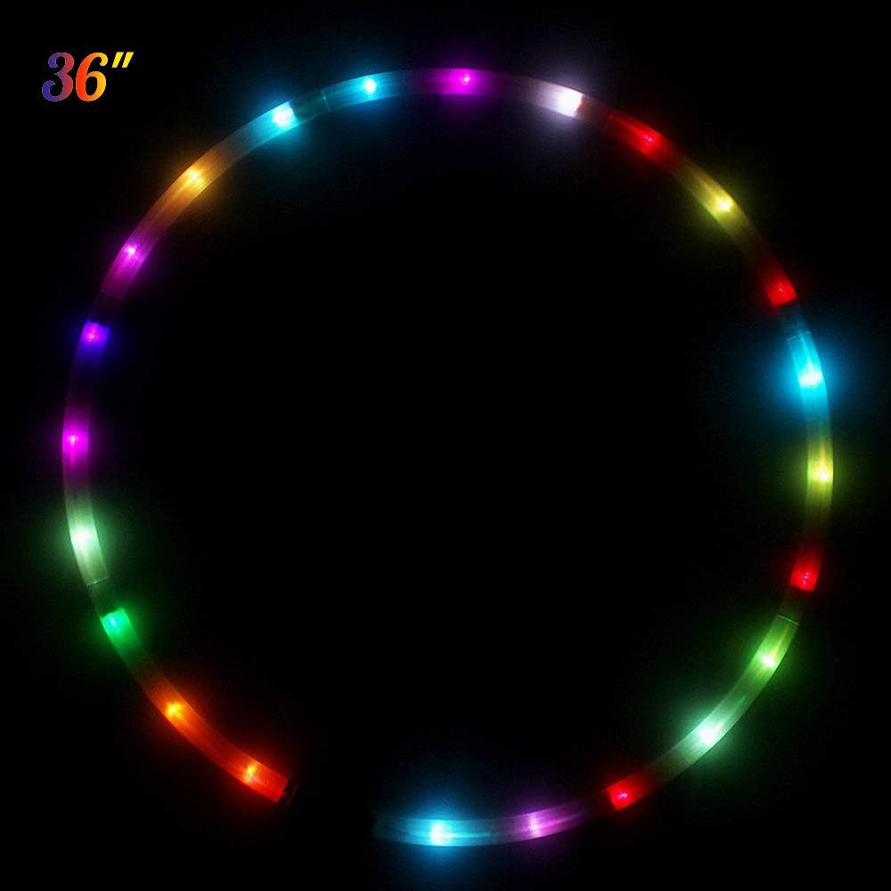 HYDONG LED Hula Hoop Dance & Fitness Glow Weighted Light Up Hoola Hoops for Adults, 24 Color Strobing Changing LED Light, 8 Section Detachable Design, Portable Hula Hoops 36" (Batteries not Include)