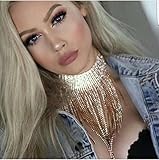 Hunputa Women Long Tassel Choker Crystal Diamond Multilayer Necklace Elegant Chain Jewelry