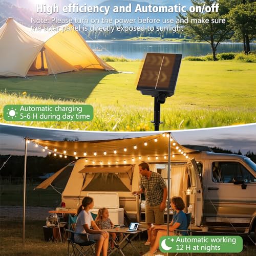 LED Fairy Lights Outdoor Solar 10 m Fairy Lights 25 + 2 G40 Bulbs Timer | Remote control, auto on/off, waterproof, dimmable, 8 modes, garden, patio, wedding, balcony decoration, warm white
