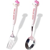 2 PCS Spoon and Fork Set, Cute Stainless Steel Silverware Set, Cartoon Salad Forks and Soup Spoons, Gift for Her