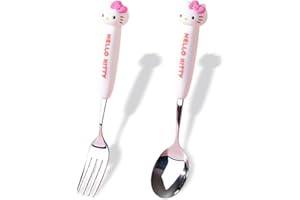 GQYAYQG 2 PCS Spoon and Fork Set, Cute Stainless Steel Silverware Set, Cartoon Salad Forks and Soup Spoons, Gift for Her