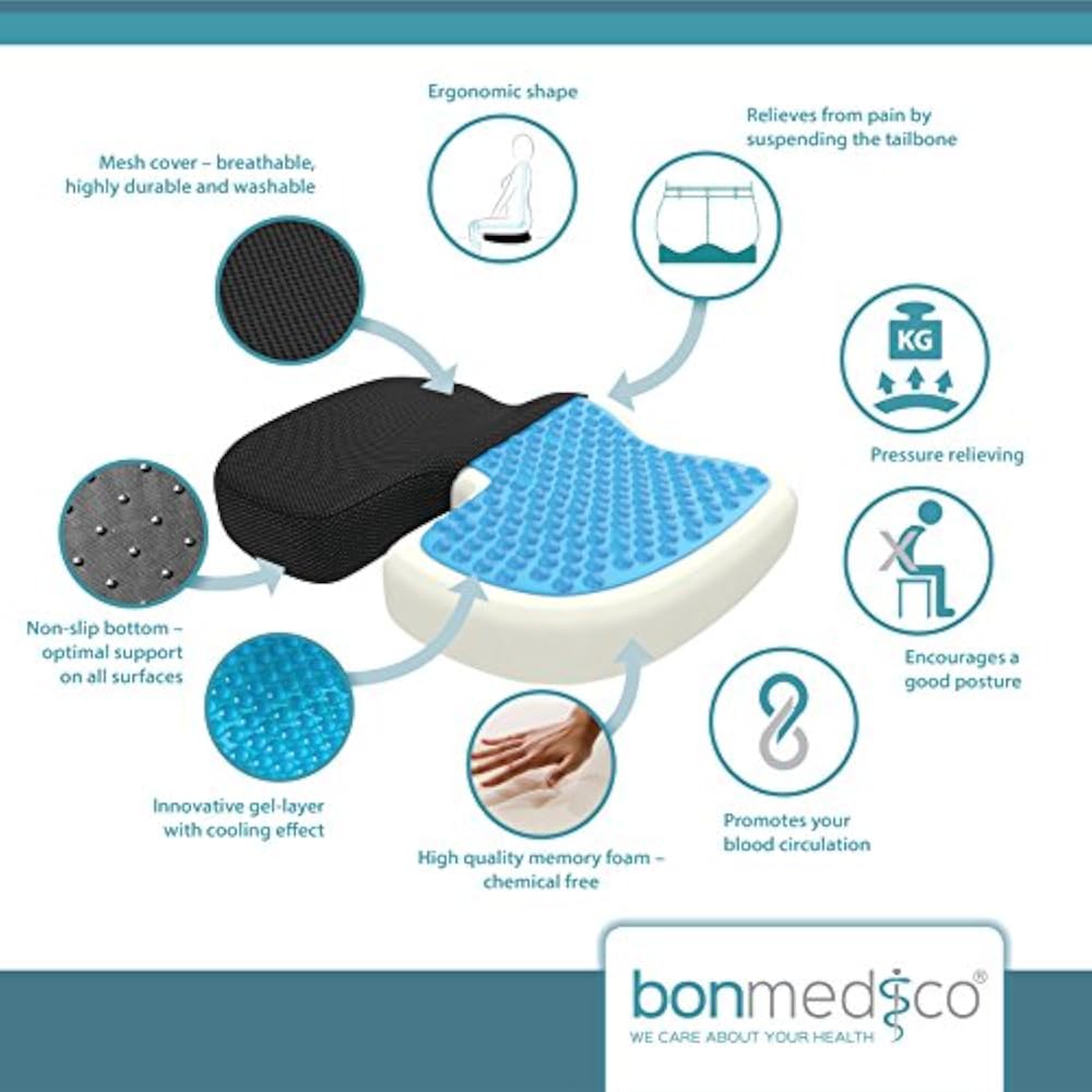 Bonmedico Cushions Large Orthopedic Seat Cushion, Gel And Memory Foam Pillow To | eBay