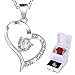MARENJA-Christmas Women's Fashion Necklace-Heart Pendant Engraved I Love You and Preserved Fresh Rose in Jewelry Box-White Gold Plated Crystal Jewelry
