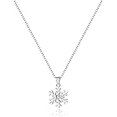 SLUYNZ 925 Sterling Silver CZ Snowflake Pendant Necklace Chain for Women Teens Christmas Snowflake Choker Necklace Winter Necklace
