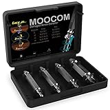 MOOCOM Extractor HSS Broken Bolt and Damaged Screw Extractor 4 Piece Kit Comes with Case. Removes All Kinds of Screws and Bolts. Speed Out Style Dual Tip Design Requires No Drill Bits