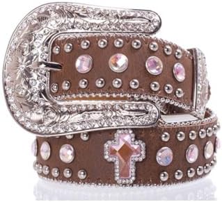 Nocona Western Belt Girls Cross Crystals Distressed Pink N4425644