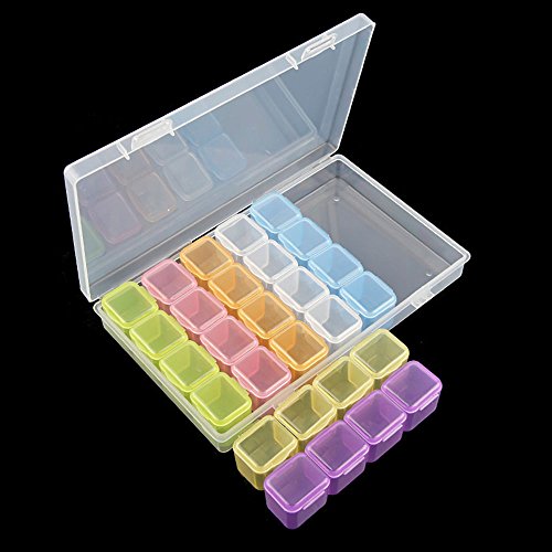 2 Pack 28 Grids Colorful Diamond Painting Box, Diamond Embroidery Box, Storage Case for Diamond Painting Rhinestone Accessories for DIY Craft, Mosaic Kits, Diamond Stones Dividers Box Organizer