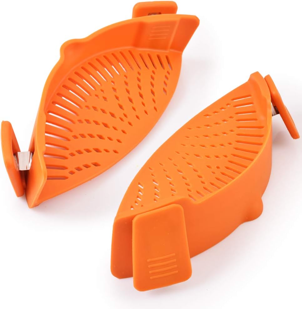 Cozihom Silicone Clip-on Stew-Pan Strainer, Pasta Strainer, Colander, Pour Spout for Pasta, Compatible with Universal Size of Pan, Food Grade Material, Heat Resistant, 2 PCS, Orange