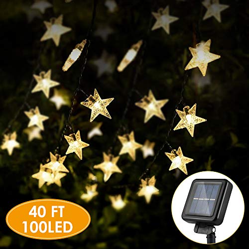 Solar Star String Lights 40FT 100LED, KeShi 8 Modes Solar Powered