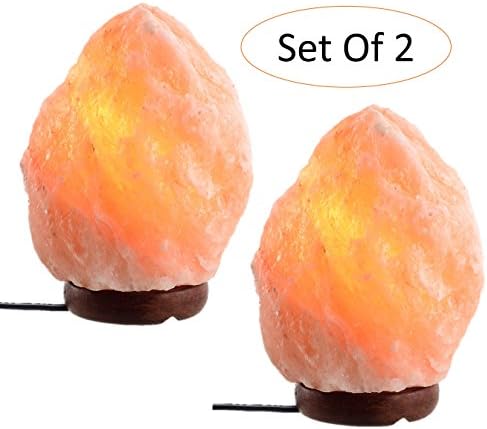 ShartPro Set Of 2 Natural Himalayan Salt Lamp - Crafted Naturally From Himalayan Rock Salt - Beautiful Genuine Neem Wood Base - With 6" UL Cord And Dimmable Switch + 2 Color bulbs, Clear and Red