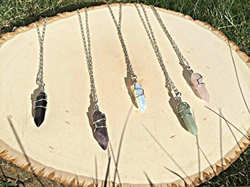 Wire Wrapped Crystal Necklace Pendants - Hippie Jewelry, Boho, Amethyst, Opalite, Rose Quartz, Black Onyx, Green Aventurine