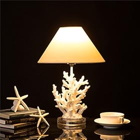 Glitzhome 19.29''H Coral Novelty Table Lamp-Farmhouse Marine Design with White T/C Shade Neutral Lampshade & Soft… 51I%2B9CrrR1L