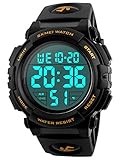 Men's Digital Sports Watch LED Military 50M Waterproof Watches Outdoor Electronic Army Alarm Stopwatch Gold