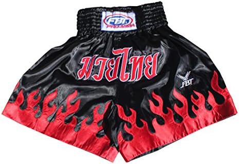 Fbt Quality Satin Kick Boxing Shorts with Muay Thai Thailand Script and Flames