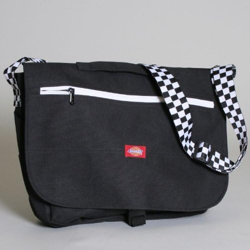 Dickies 614 Basic Messenger Shoulder Bag in Black with Checkered Strap