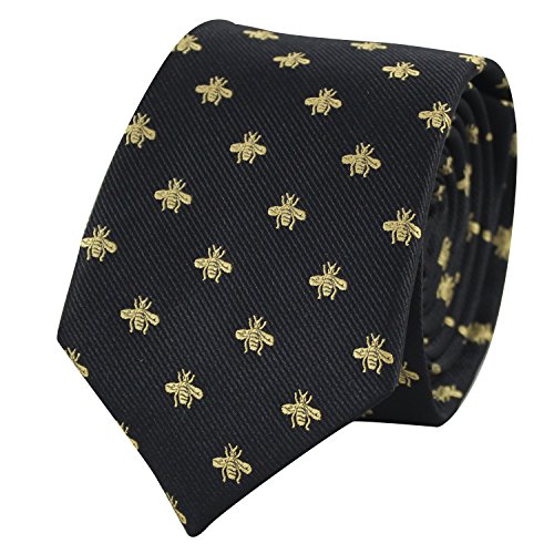 MENDEPOT Bee Necktie With Box Microfiber Jacquard Gold Bee Pattern tie