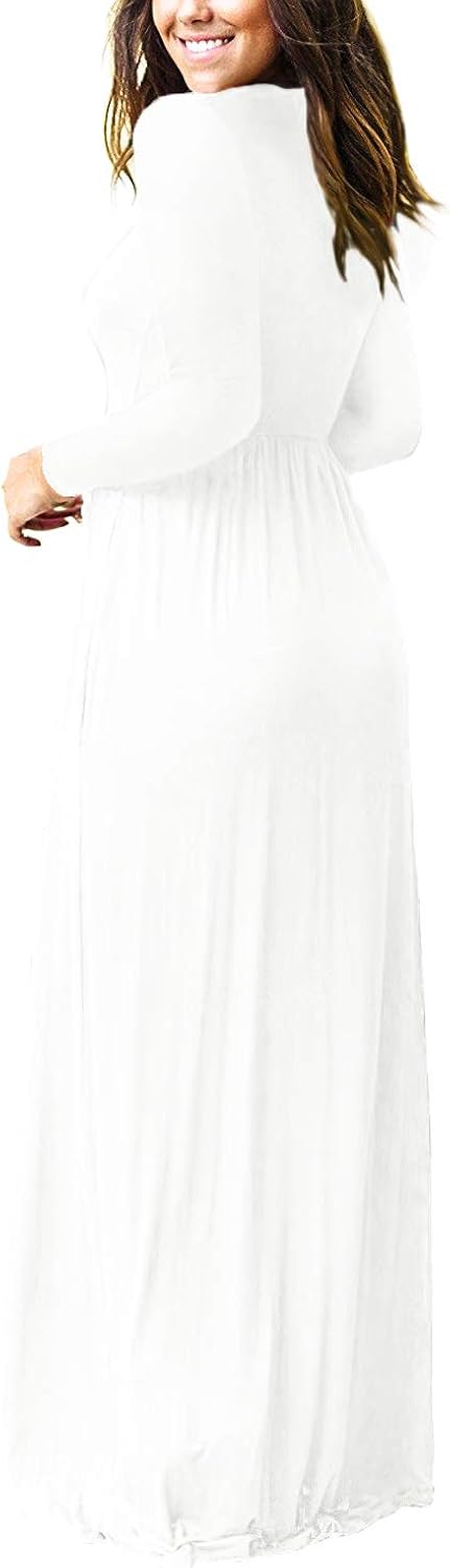 VIISHOW Women's Long Sleeve Loose Plain Empire Waist Maxi Dresses Casual Long Dresses with Pockets at  Women’s Clothing store