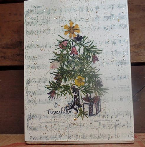 Decorative Christmas box with a Christmas tree made from pine needles, verbena, coral bells, buttercups, and red salvia. Look there's a present to be opened under the O'Tannenbaum tree!!