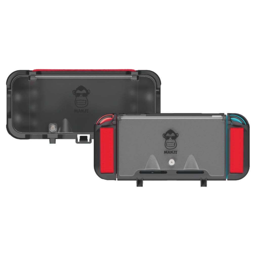 Amazon Com Manji Command Case Nintendo Switch Case Protector Comfortable Grip Finger Straps Secure Travel Carry With Handle Drop Protection Armour Sturdy Built In Stand With Charging Enabled Gray Color Video