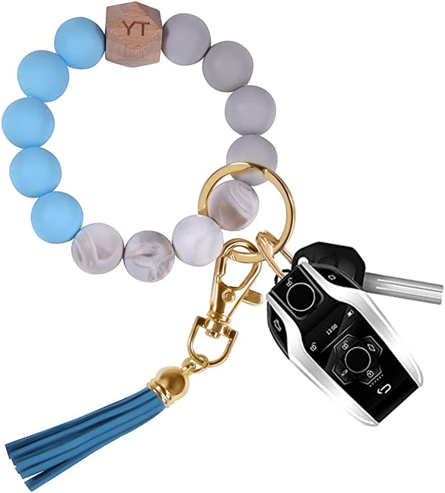 White Daisy Silicone Bead Wristlet Keyring
