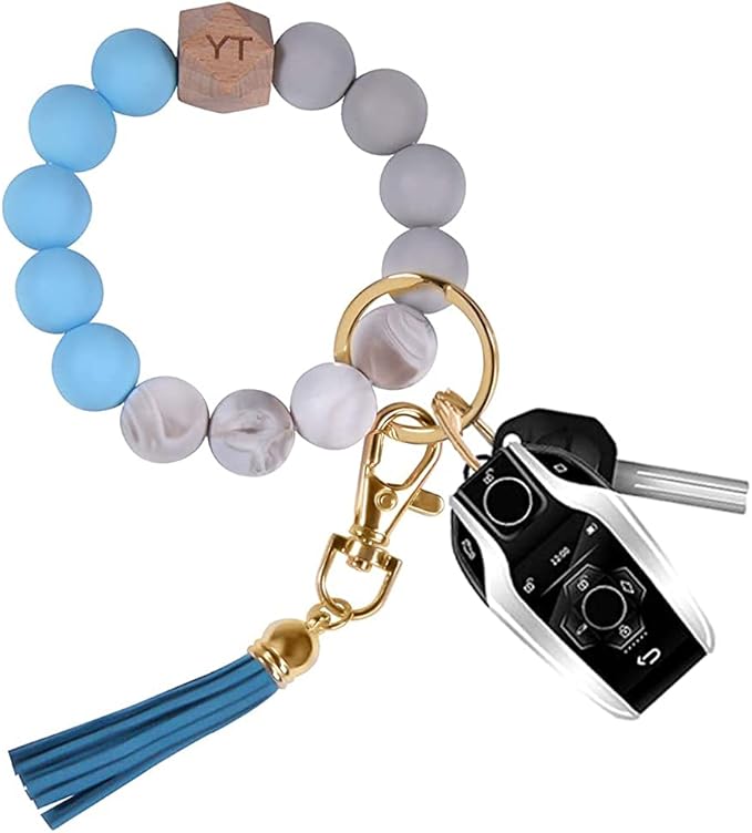 Keychain Bracelet for Women, Silicone Beaded Key Ring Wristlet Bangle