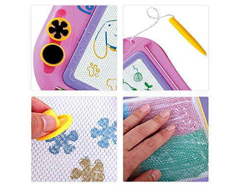 asika Magnetic Drawing Board for Kids & Toddlers, Erasable Colorful Magna Doodle Toys Writing Sketching Pad with 1 Pen & 2 Stamps, Travel Size (Pink) - Thumbnail 6