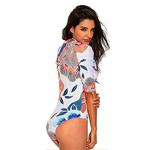 Koolee Print Surfing Swimsuit Women Rashguard Zip UV Protection Bathing Suit Long Sleeve Swimwear (L)