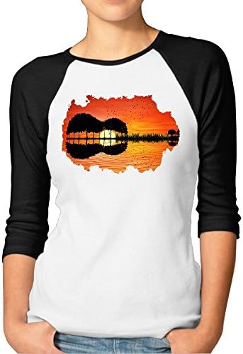 JTCY Guitar Island Sunset Women's 3/4 Sleeve Jersey Shirt Baseball Tee Raglan T-Shirts Black