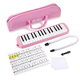 Piano 32 Key Melodica Musical Instrument for Music Lovers Beginners Gift with Carrying Bag Piano Sticker and Cleaning Cloth (Pink)