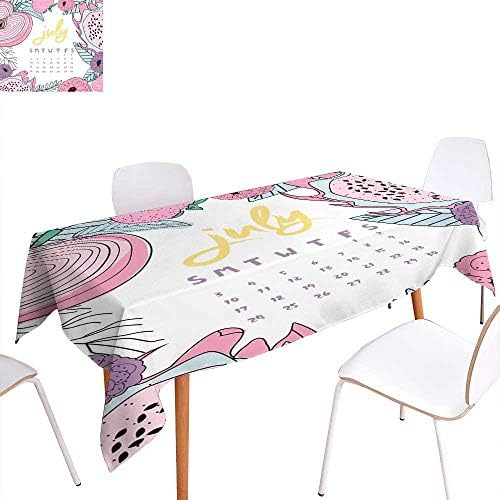 longbuyer Table Cover July Month Calendar Summer Calendar with Fruit in Pastel Color Editable Vector Illustration Rectangle/Oblong W 60" x L 90"