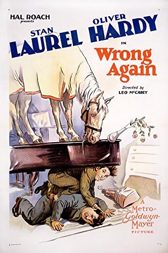 Digital Fusion Prints Laurel and Hardy Wrong Again Vintage Movie Poster Reproduction 24" x 36" (Unframed) Printed with 200 Year Lifespan Archival Inks