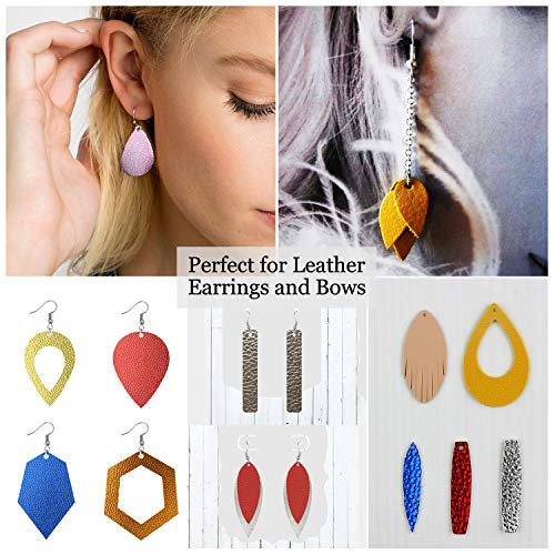 10pcs Metallic Faux Leather Sheets + 10pcs Double Sided Litchi Synthetic Leather Fabric Sheets(6”x 6”) with 140pcs Earring Hooks, 140pcs Jump Rings, Pliers and Cut Molds for Earring Making Crafts