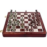 Agirlgle International Chess Set with Folding Wooden Chess Board and Classic Handmade Standard Pieces Metal Chess Set…