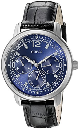 UPC 091661459818, GUESS Men&#39;s U0790G2 Dressy Silver-Tone Stainless Steel Watch with Multi-function Dial and Black Strap Buckle