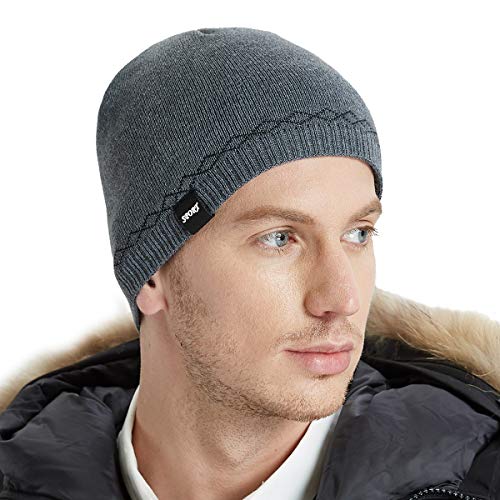 Bodvera Mens Winter Warm Knit Beanie Hats Tactical Fleece Plain Toboggan Ski Skull Cap,(Grey)