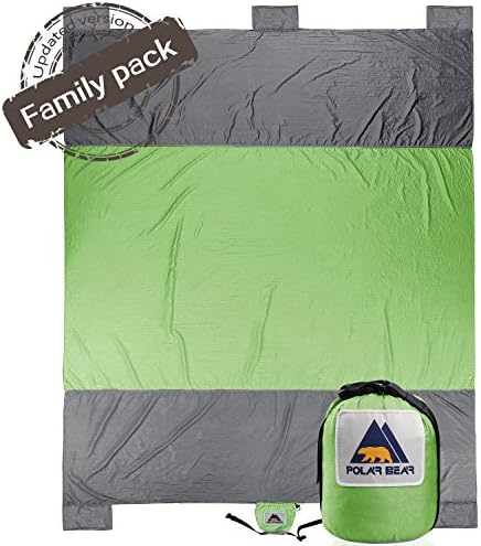 Sand Proof Compact Large Quick Drying Lightweight Durable Parachute Nylon Outdoor Beach Blanket Picnic Blanket Sand Resistant Oversized 7' x 9.5' Lime Green &amp; Grey