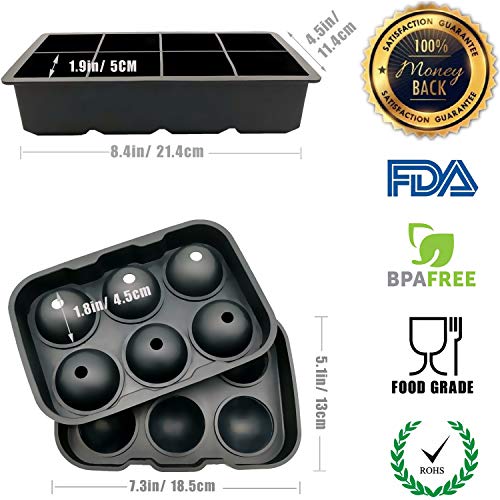 Luxuvee Eiswürfelform Eiskugelform Silikon XXL 2er Pack Eiswürfelbehälter mit Deckel Groß Ice Cube Tray Eiswürfel Kugel… – Bild 2