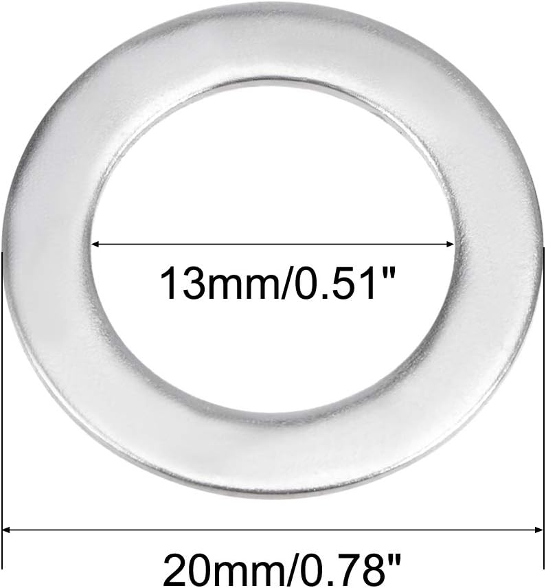 sourcing map 20 Pcs 12mm x 20mm x 0.8mm 304 Stainless Steel Flat Washer for Screw Bolt, Silver, 20mmx12mmx0.8mm - Image 4