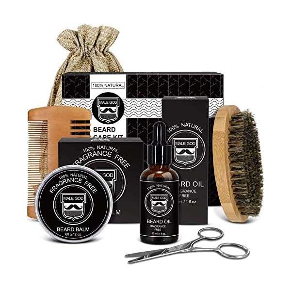 Gifts for Men – Beard Kit with Beard Oil, Beard Balm, Beard Brush, Beard Comb, Mustache Scissors, ebook – Men Valentines…