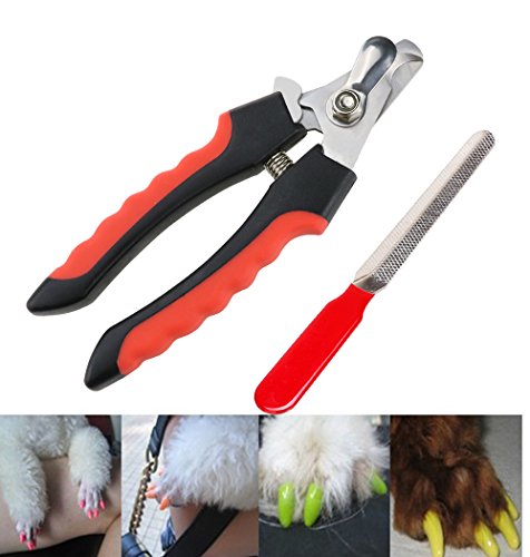 CEESC Pet Nail Clipper for Dogs and Cats, Sharp Nail Trimmer with Nail File Together, Red Essential Grooming Kit - Thumbnail 2