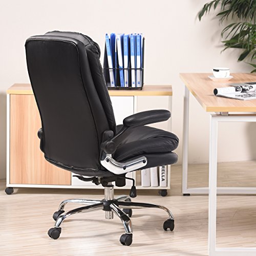 YAMASORO Ergonomic High-Back Black Executive PU Leather Office Chair with Flip-Up Arms, Swivel, Big and Tall BLACK
