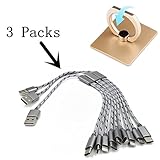 eLUUGIE 3 Packs Short Multi USB Charging Cable Fast Charger Cord 3 in 1 USB Type C, Micro USB and L Connectors Compatible with All Most Cell Phones Universal Phone Charger Cable (Silver)