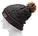 ANGELA & WILLIAM Women's Winter Fleece Lined Cable Knitted Pom Pom Beanie Hat with Hair Tie.(Dark Grey)